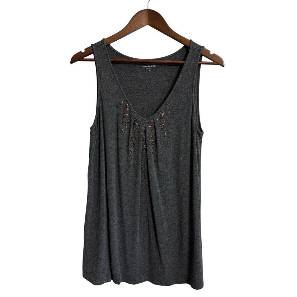 Eileen Fisher tank top women's‎ medium gray bronze sequins beads glittery bling